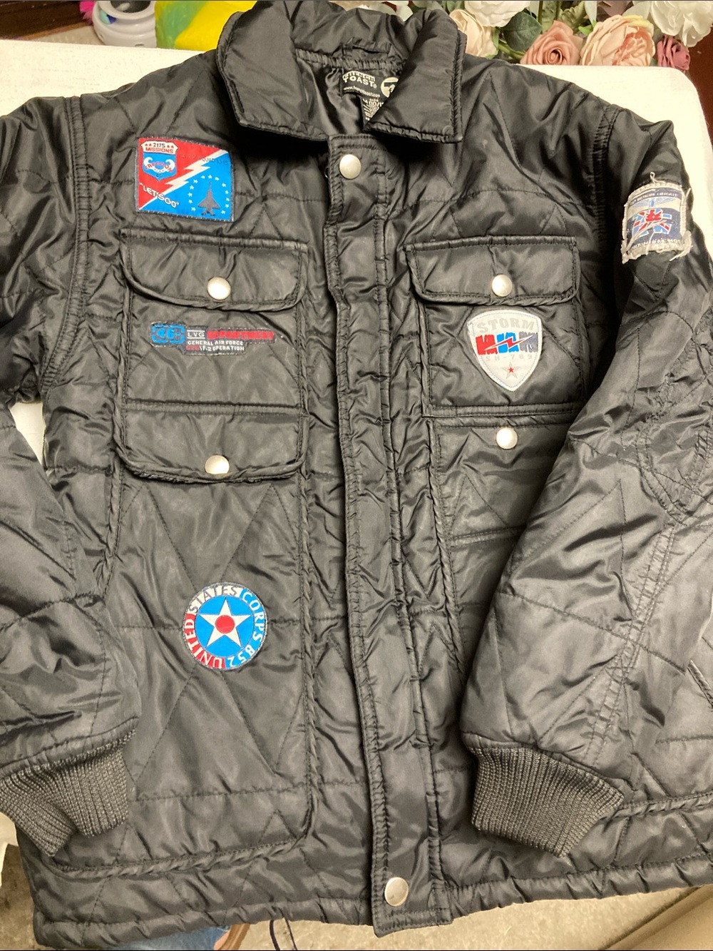 French Toast Black Quilted Patch Puffer Jacket